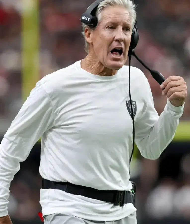 Pete Carroll NFL Preseason 2025 Raiders White Sweatshirt