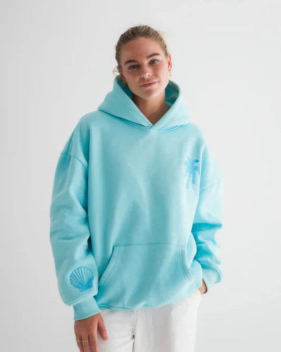 Pink Palm Puff Hawaii Hibiscus Aquamarine Hoodie