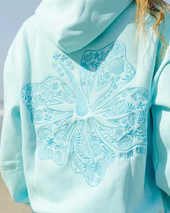 Pink Palm Puff Hawaii Hibiscus Aquamarine Hoodie