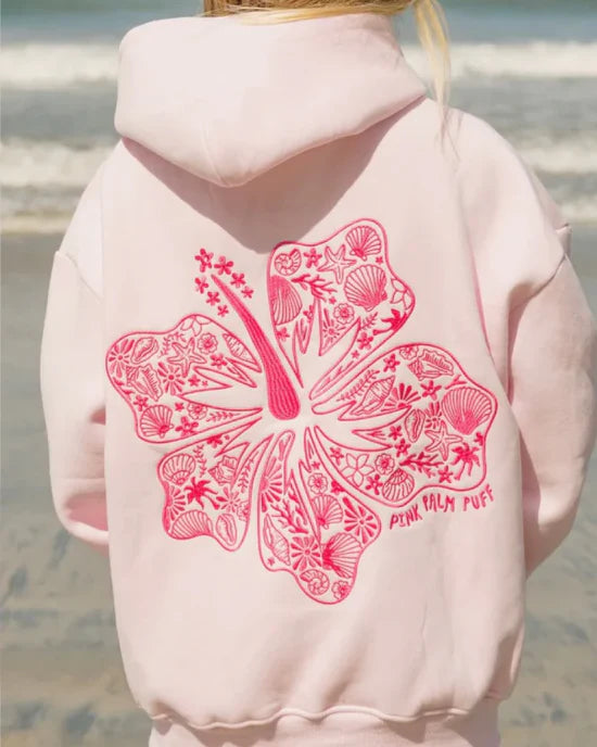 Pink Palm Puff Hawaii Hibiscus Pink Hoodie
