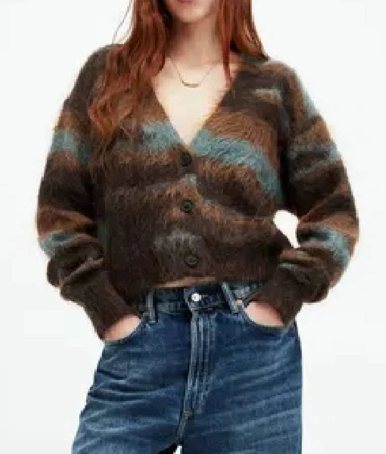 I Jack Wright S01 Sabrina Bartlett Fluffy Striped Cardigan