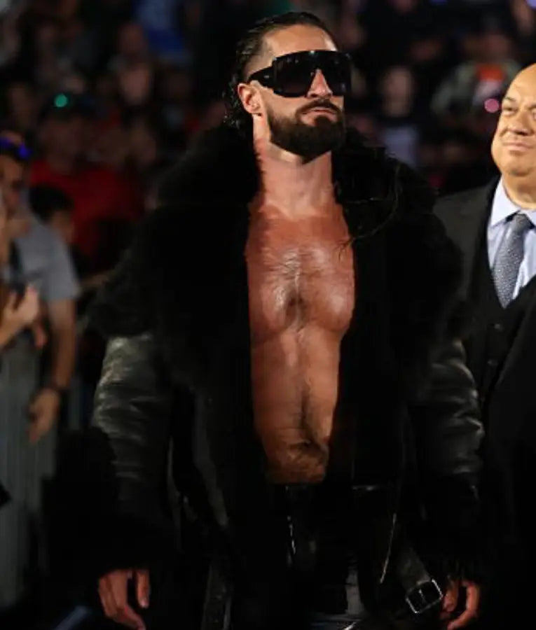 Seth Rollins Monday Night RAW Black Leather Fur Jacket