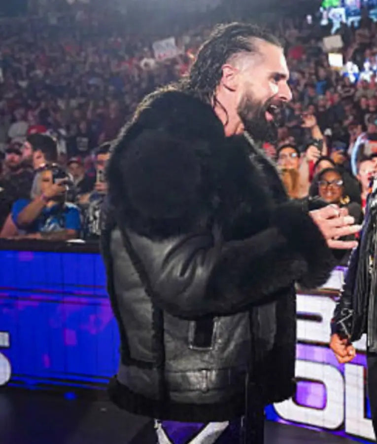 Seth Rollins Monday Night RAW Black Leather Fur Jacket