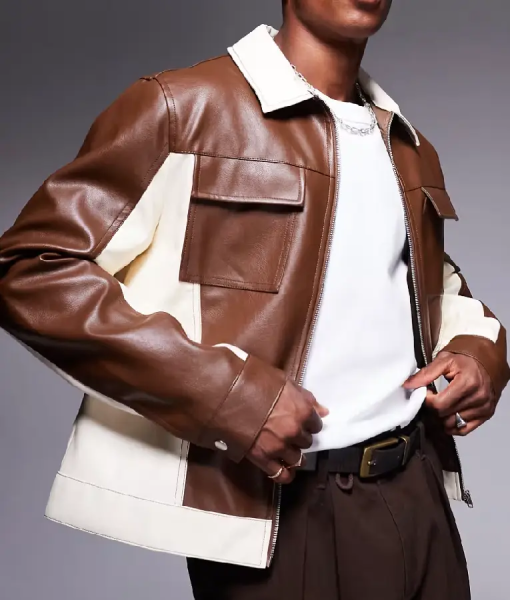 Sistas S09 White Collar Brown Leather Jacket