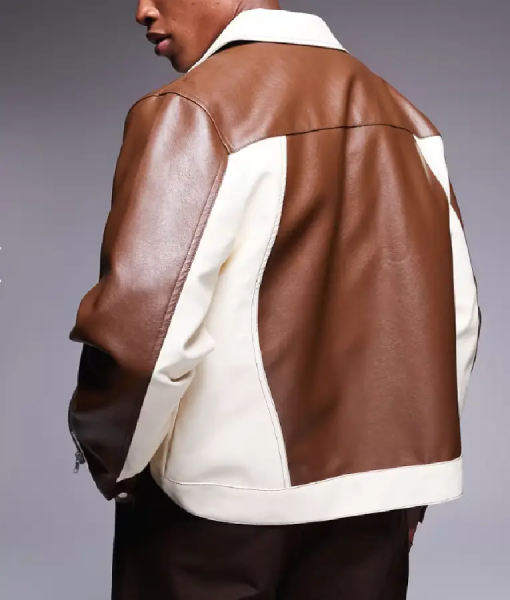 Sistas S09 White Collar Brown Leather Jacket