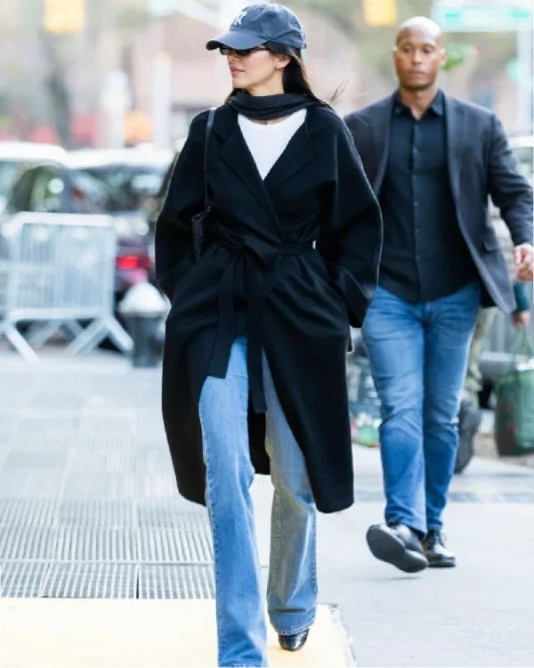 Kendall Jenner SoHo NYC 2025 Black Wrap Coat