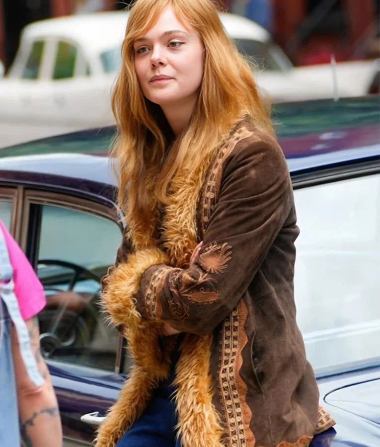 A Complete Unknown Elle Fanning Suede Fur Jacket