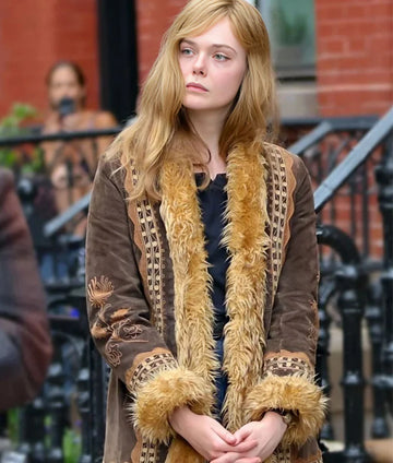 A Complete Unknown Elle Fanning Suede Fur Jacket