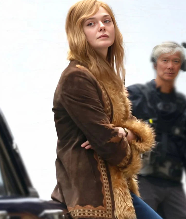A Complete Unknown Elle Fanning Suede Fur Jacket