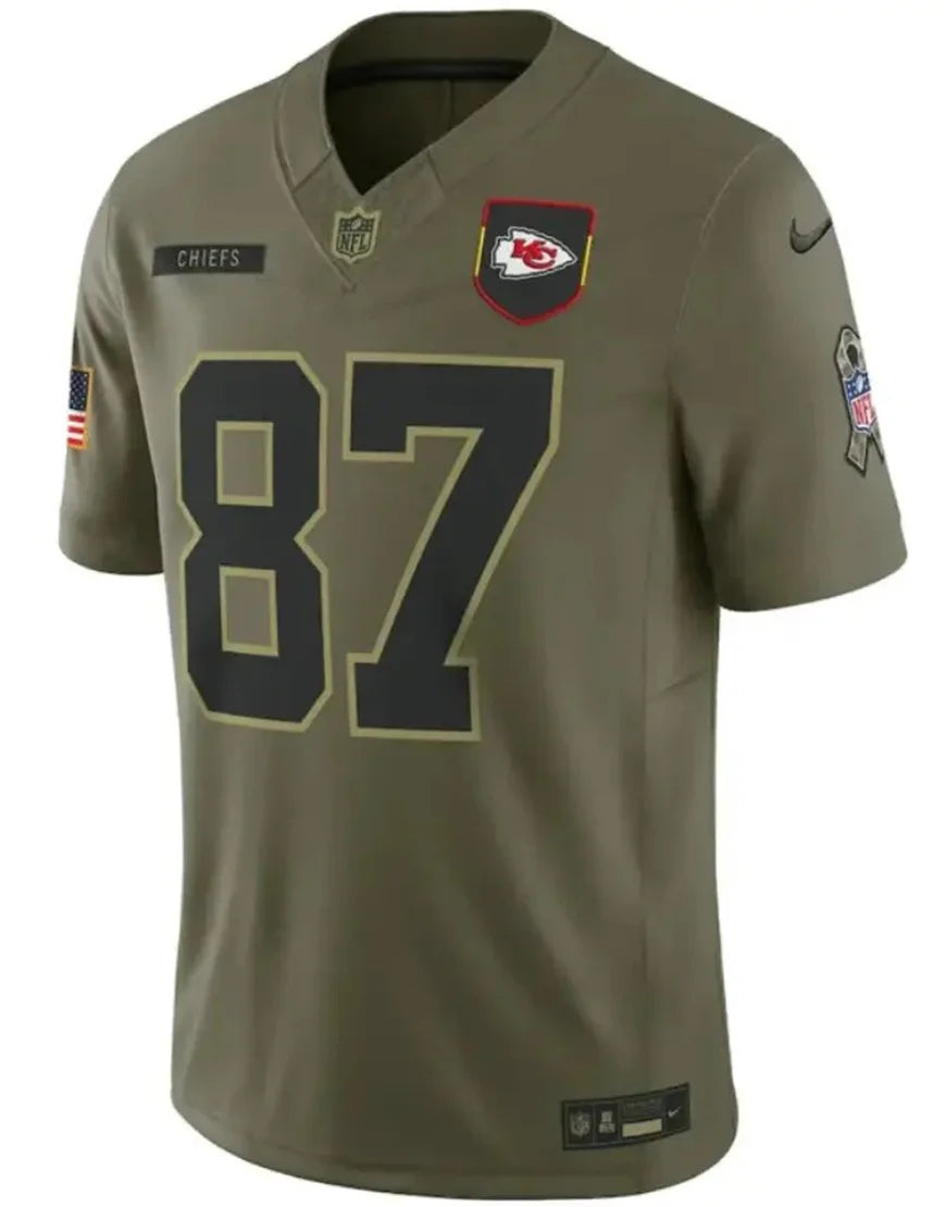Kansas City Chiefs Travis Kelce Olive 2025 Salute to Service Jersey