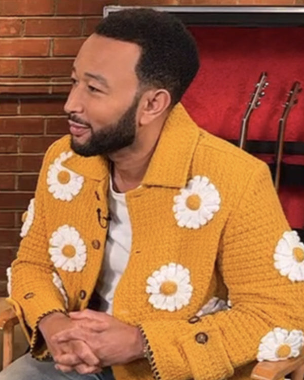 E! News 2025 John Legend Yellow Daisy Appliqué Jacket