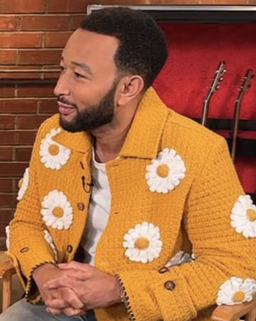 E! News 2025 John Legend Yellow Daisy Appliqué Jacket