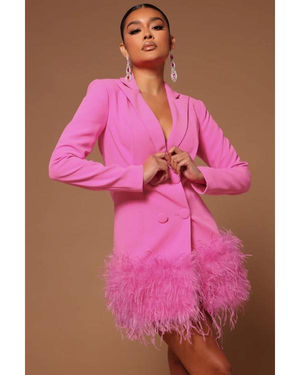 WWE NXT 2025 Sarah Schreiber Pink Feathers Trim Dress