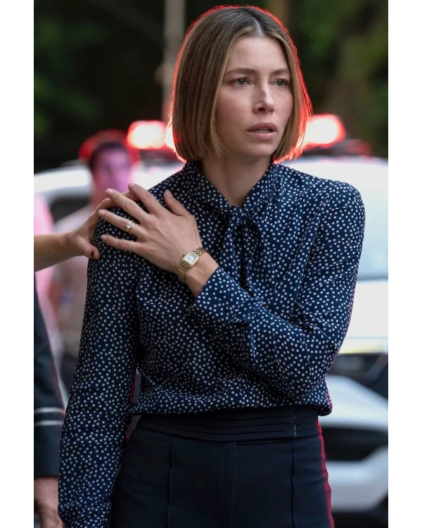The Better Sister Jessica Biel Polka Dot Tie Bow Blouse