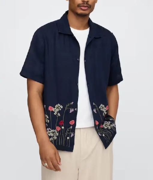 The Good Stuff With Mary Berg 2025 Embroidered Floral Linen Shirt