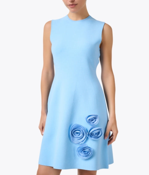 The Today Show 2025 Jenna Bush Hager Light Blue Rose Appliqué Knit Dress