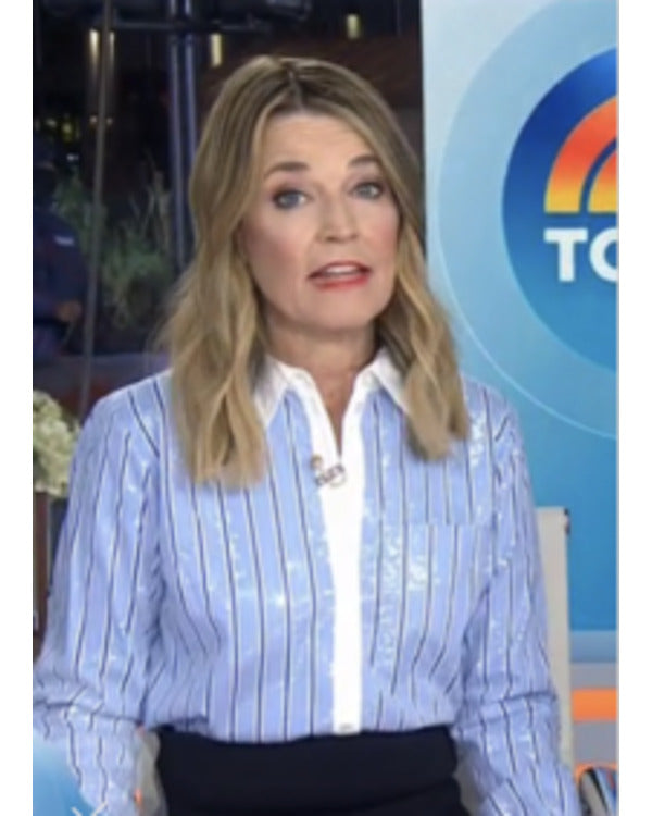 The Today Show 2025 Savannah Guthrie Blue Sequin Striped Shirt