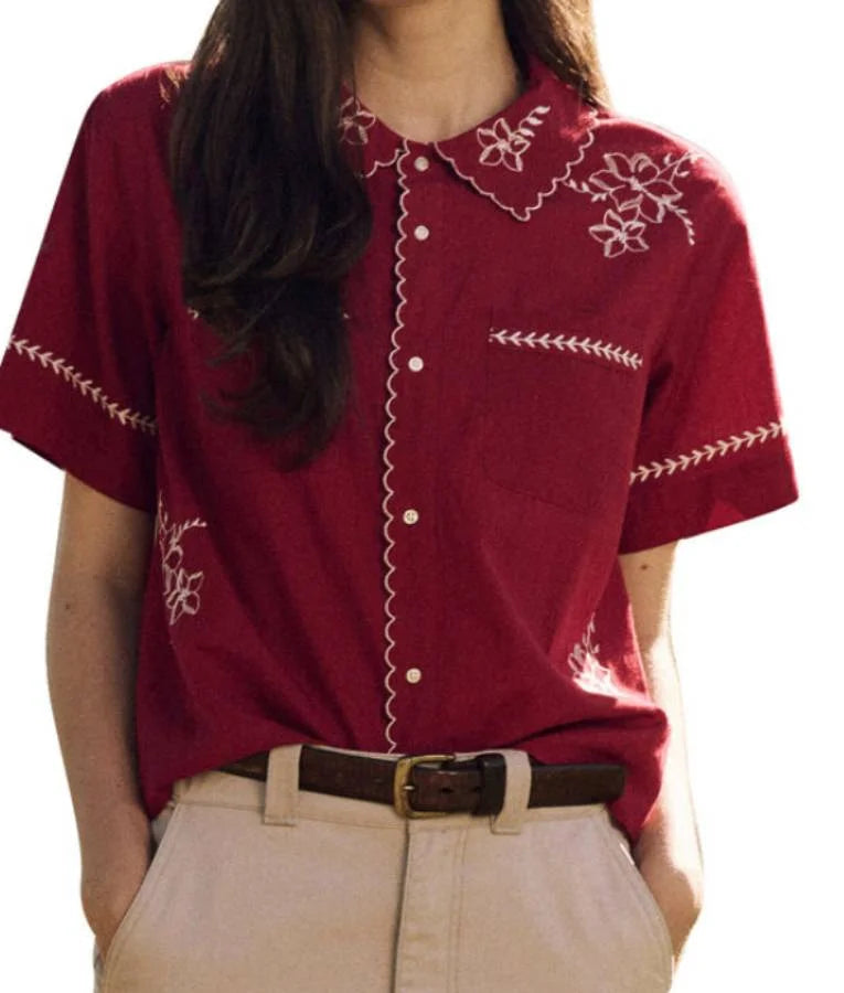 The Today Show Christina Tosi Burgundy Embroidered Shirt