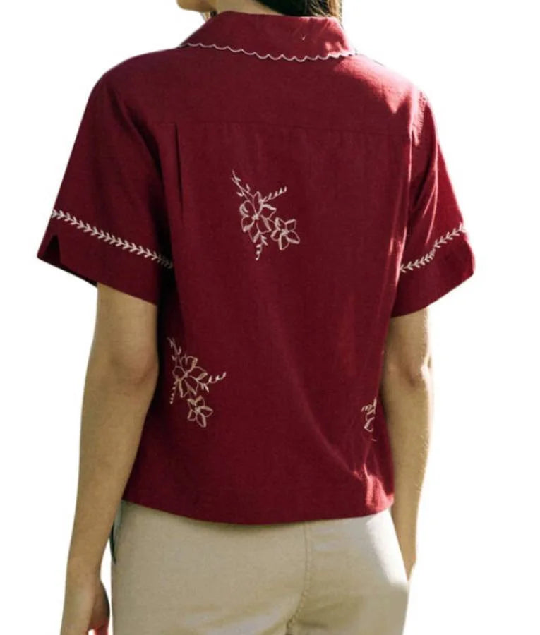 The Today Show Christina Tosi Burgundy Embroidered Shirt