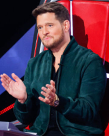 The Voice S28 Michael Buble Green Suede Bomber Jacket