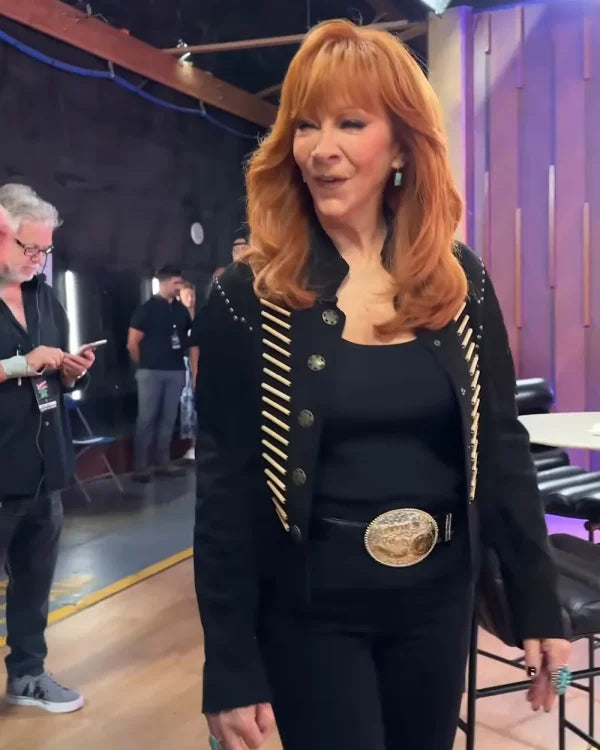 The Voice S28 Reba McEntire Black Suede Fringe Jacket