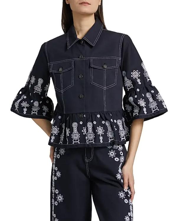 The View 2025 Joy Behar Floral Embroidered Eyelet Denim Jacket