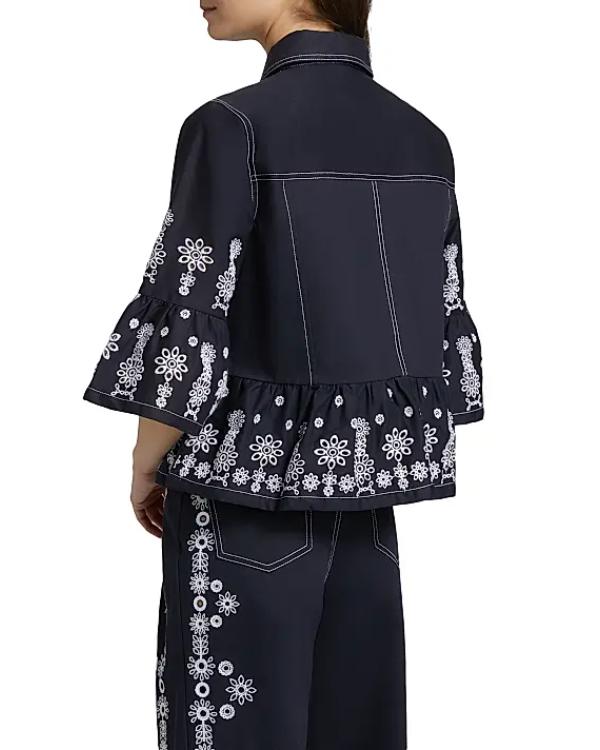 The View 2025 Joy Behar Floral Embroidered Eyelet Denim Jacket