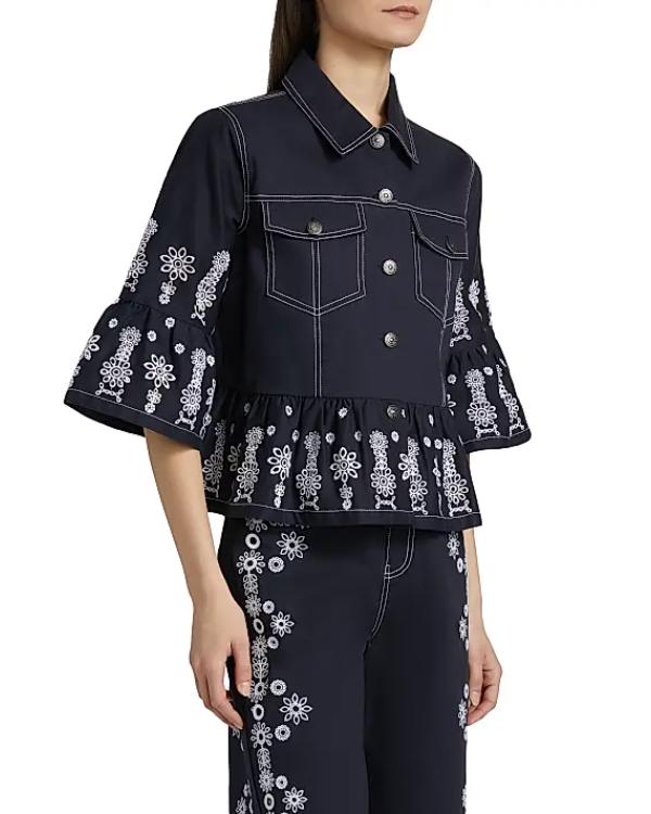 The View 2025 Joy Behar Floral Embroidered Eyelet Denim Jacket