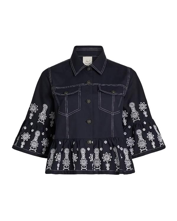 The View 2025 Joy Behar Floral Embroidered Eyelet Denim Jacket