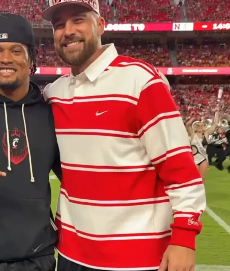 Travis Kelce Cincinnati vs Nebraska Game Striped Rugby Shirt