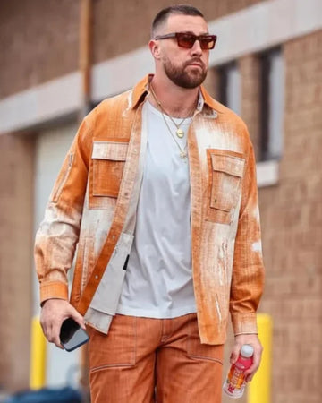 Travis Kelce Commanders v Chiefs 2025 Orange Denim Jacket