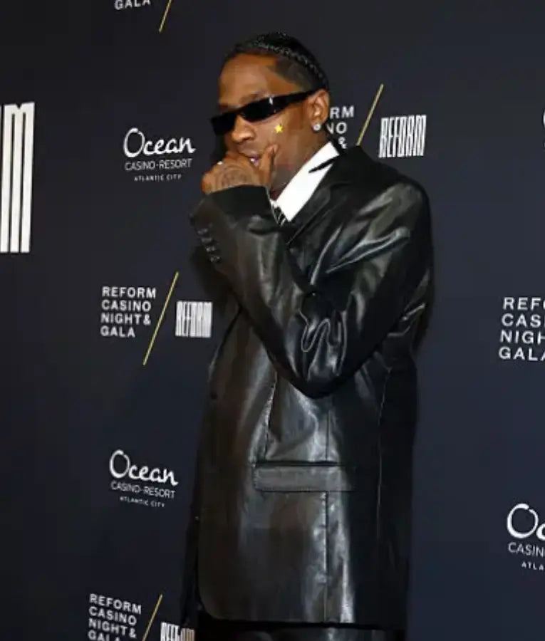 Travis Scott REFORM Alliance Casino Night Event Black Leather Blazer