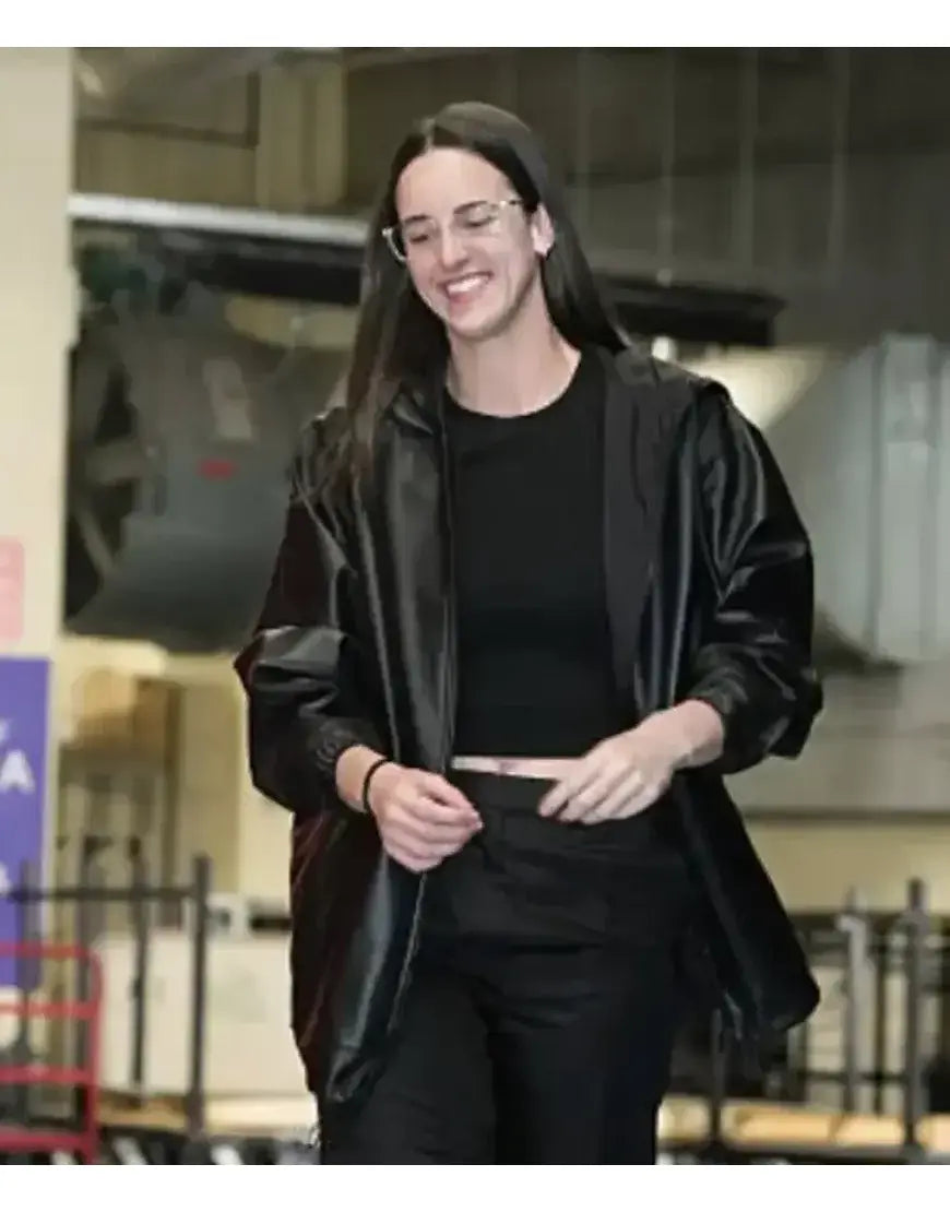 Caitlin Clark 2025 WNBA Playoffs Semifinal Black Leather Jacket
