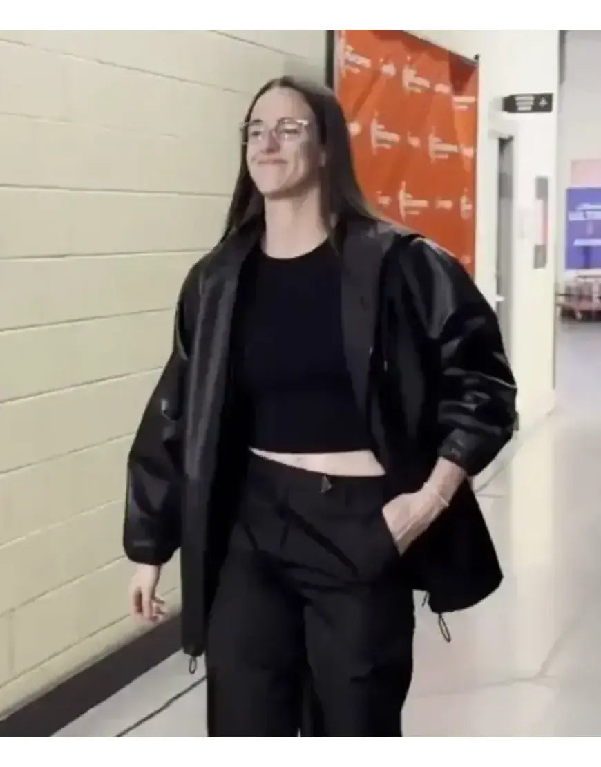 Caitlin Clark 2025 WNBA Playoffs Semifinal Black Leather Jacket