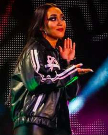 WWE NXT 2025 Carla Gonzalez Pink Bow Black Leather Jacket