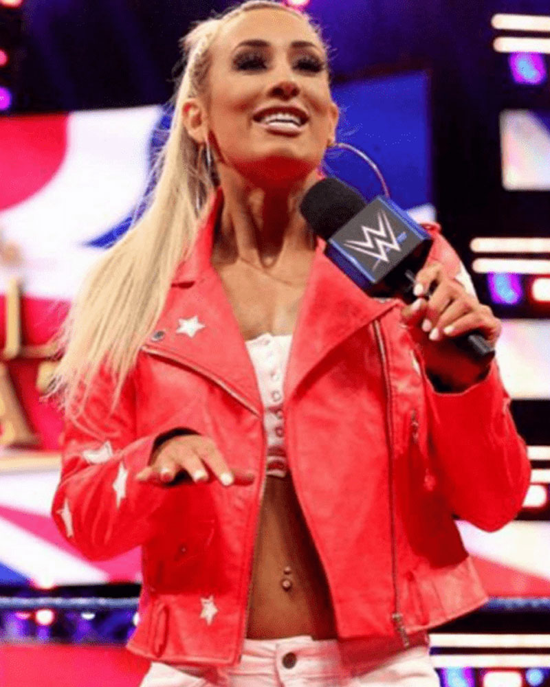 Wrestler Carmella Cropped Red Leather Jacket