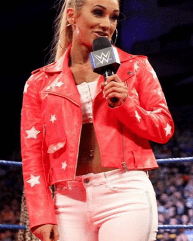 Wrestler Carmella Cropped Red Leather Jacket