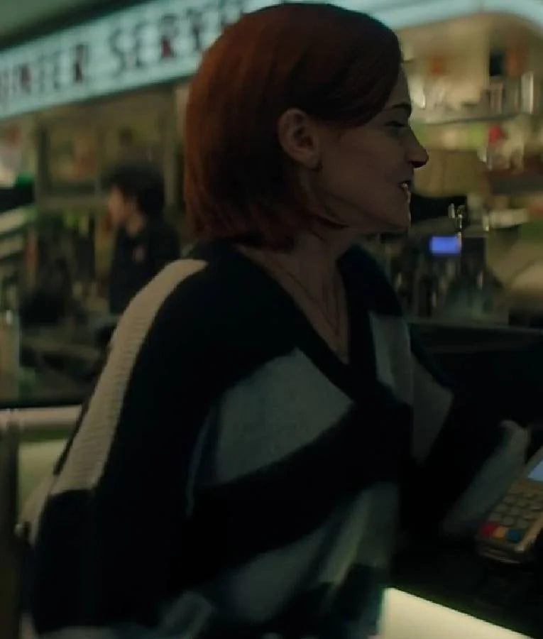 YOU S05 Madeline Brewer Striped V Neck Sweater