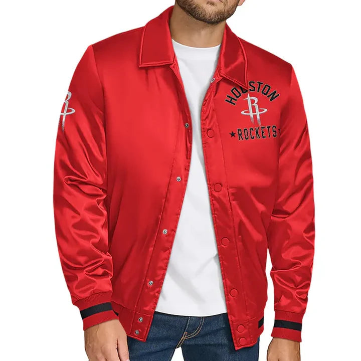 Houston Rockets Stitch Applique Red Satin Jacket