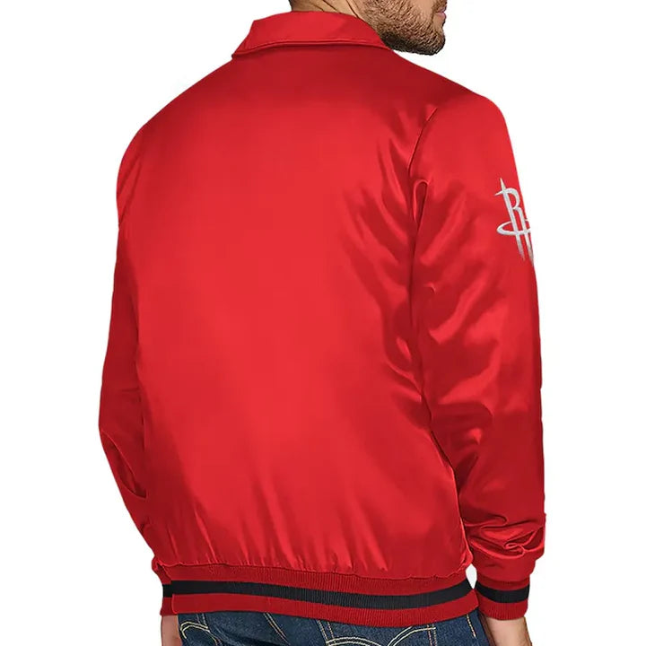 Houston Rockets Stitch Applique Red Satin Jacket
