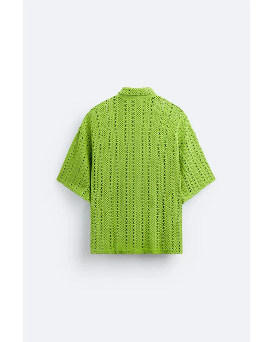 The White Lotus S03 Julian Kostov Lime Crochet Shirt