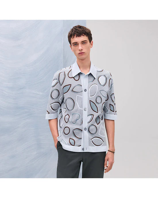 Press Junket 2025 Leo Woodall Leaf Grey Print Shirt