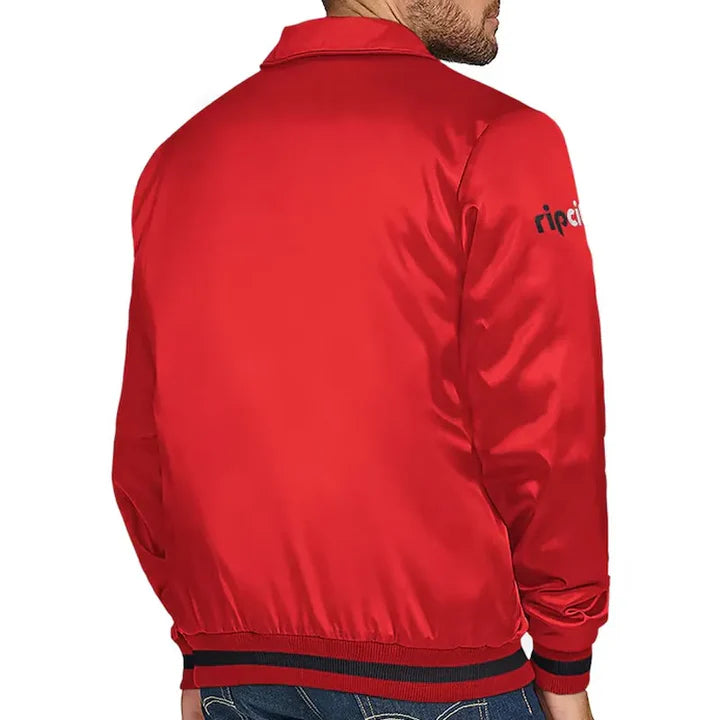 Portland Trail Blazers Stitch Applique Red Satin Jacket