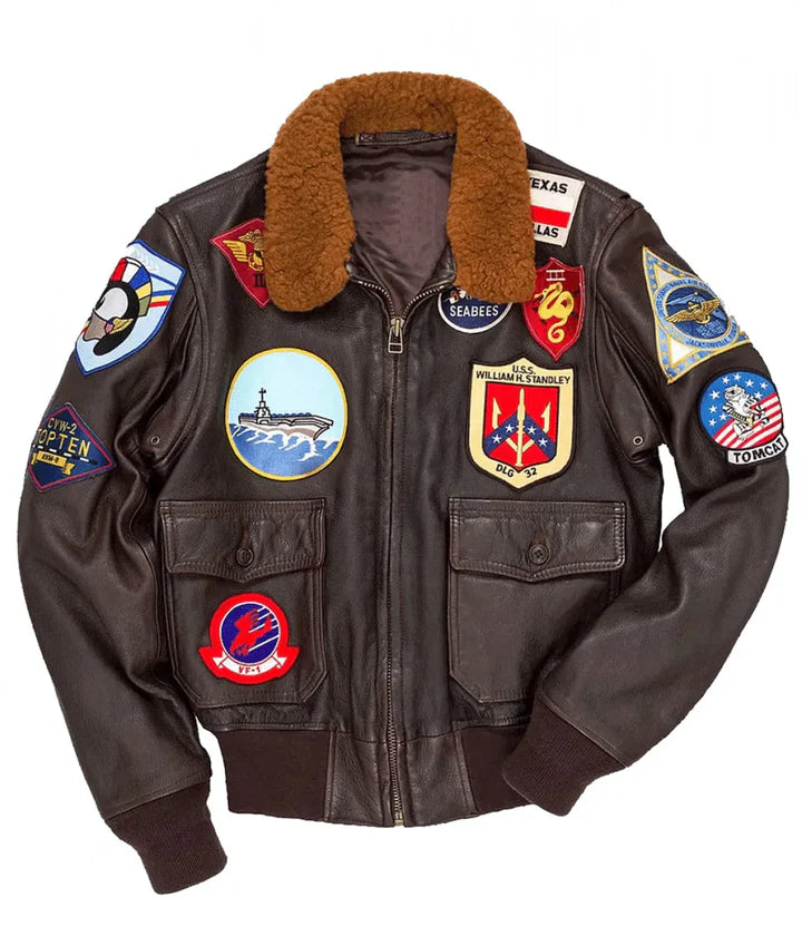 Top Gun Bomber Brown Leather Jacket