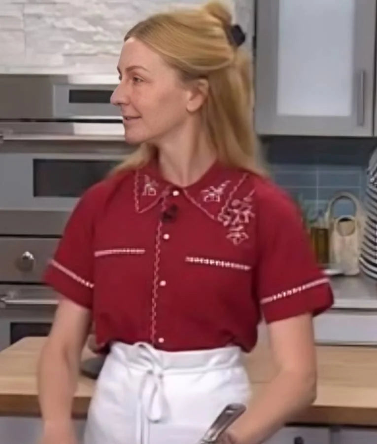 The Today Show Christina Tosi Burgundy Embroidered Shirt